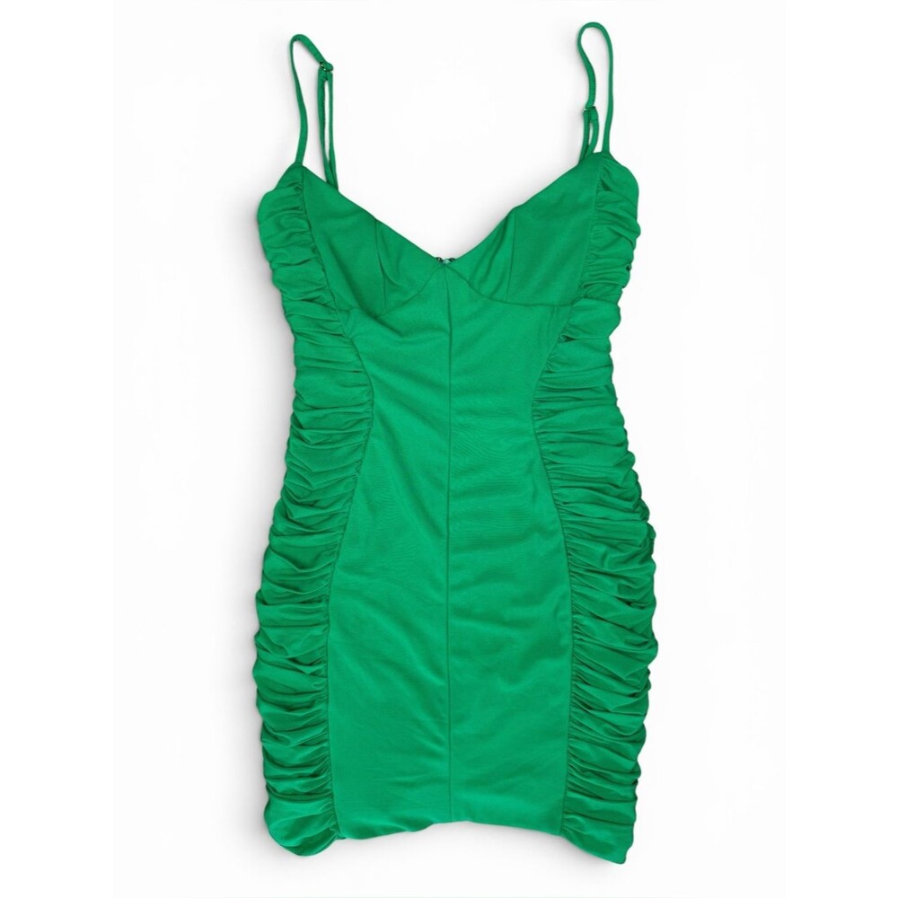 NWT White Fox Midnight Adventures Green Mesh Ruched Mini Dress Size Small